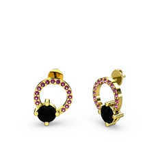 Siyah zirkon ve rodolit garnet 8 ayar altın küpe
