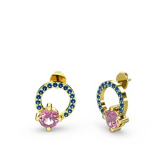 Sima Taşlı Küpe - Pembe kuvars ve lab safir 18 ayar altın küpe #1yxog73