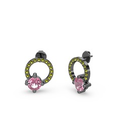 Pembe kuvars ve peridot 925 ayar siyah rodyum kaplama gümüş küpe