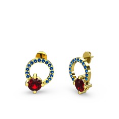 Sima Taşlı Küpe - Garnet ve lab safir 8 ayar altın küpe #3sluhw