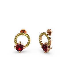 Sima Taşlı Küpe - Garnet ve peridot 14 ayar rose altın küpe #4mbiqt