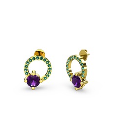 Sima Taşlı Küpe - Ametist ve yeşil kuvars 8 ayar altın küpe #5srvtq