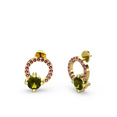 Sima Taşlı Küpe - Peridot ve rodolit garnet 18 ayar altın küpe #63iv0b