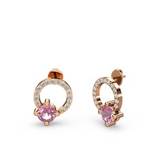 Sima Taşlı Küpe - Pembe kuvars ve beyaz zirkon 18 ayar rose altın küpe #67mi1k