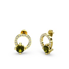 Peridot ve swarovski 8 ayar altın küpe