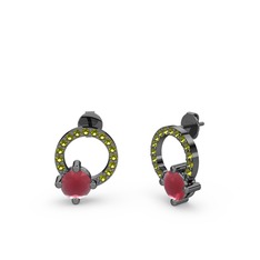 Sima Taşlı Küpe - Kök yakut ve peridot 925 ayar siyah rodyum kaplama gümüş küpe #6bnlq2