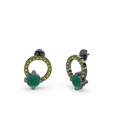 Sima Taşlı Küpe - Kök zümrüt ve peridot 925 ayar siyah rodyum kaplama gümüş küpe #6ipnl3