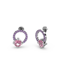 Sima Taşlı Küpe - Pembe kuvars ve ametist 8 ayar beyaz altın küpe #71t5a1