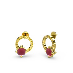 Sima Taşlı Küpe - Kök yakut ve sitrin 8 ayar altın küpe #7dmn8a