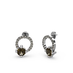 Sima Taşlı Küpe - Dumanlı kuvars 8 ayar beyaz altın küpe #7paavr