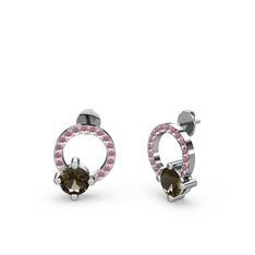 Dumanlı kuvars ve kök yakut 18 ayar beyaz altın küpe