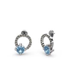 Sima Taşlı Küpe - Akuamarin ve dumanlı kuvars 8 ayar beyaz altın küpe #82if37