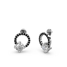 Sima Taşlı Küpe - Beyaz zirkon ve siyah zirkon 14 ayar beyaz altın küpe #82od96