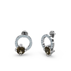 Sima Taşlı Küpe - Dumanlı kuvars ve akuamarin 8 ayar beyaz altın küpe #8qgabu