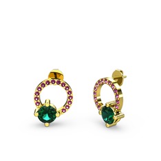 Sima Taşlı Küpe - Yeşil kuvars ve rodolit garnet 14 ayar altın küpe #8rr30h