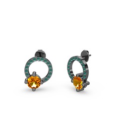 Sima Taşlı Küpe - Sitrin ve kök zümrüt 925 ayar siyah rodyum kaplama gümüş küpe #93sykr