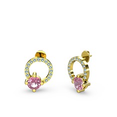 Sima Taşlı Küpe - Pembe kuvars ve akuamarin 14 ayar altın küpe #98szy1