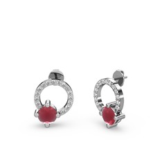 Sima Taşlı Küpe - Kök yakut ve swarovski 14 ayar beyaz altın küpe #9mf5lm