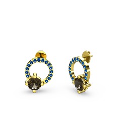 Sima Taşlı Küpe - Dumanlı kuvars ve lab safir 18 ayar altın küpe #brjdyc