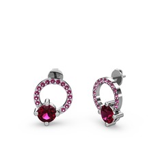 Rodolit garnet 8 ayar beyaz altın küpe