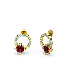 Sima Taşlı Küpe - Garnet ve akuamarin 14 ayar altın küpe #do2omz