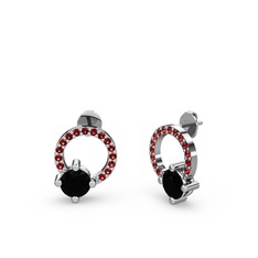 Sima Taşlı Küpe - Siyah zirkon ve garnet 8 ayar beyaz altın küpe #dyfge4
