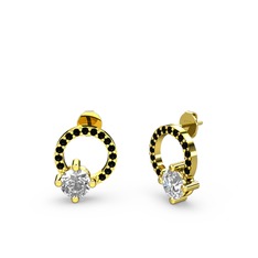Sima Taşlı Küpe - Swarovski ve siyah zirkon 8 ayar altın küpe #e9c5ut