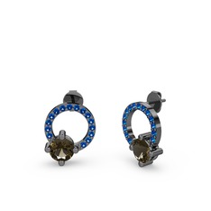 Dumanlı kuvars ve lab safir 925 ayar siyah rodyum kaplama gümüş küpe