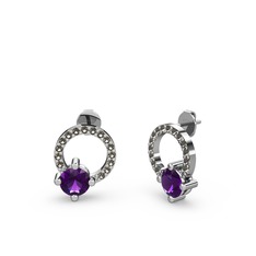 Sima Taşlı Küpe - Ametist ve dumanlı kuvars 14 ayar beyaz altın küpe #gkv0lh