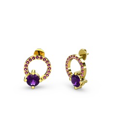 Ametist ve rodolit garnet 8 ayar altın küpe