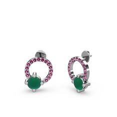 Kök zümrüt ve rodolit garnet 8 ayar beyaz altın küpe