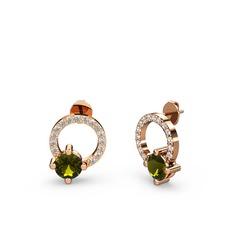 Peridot ve beyaz zirkon 925 ayar rose altın kaplama gümüş küpe