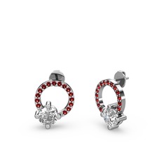 Beyaz zirkon ve garnet 8 ayar beyaz altın küpe