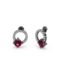 Sima Taşlı Küpe - Rodolit garnet ve swarovski 925 ayar siyah rodyum kaplama gümüş küpe #jnsg5j