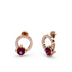 Rodolit garnet ve pembe kuvars 14 ayar rose altın küpe