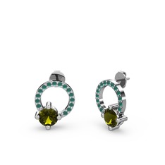 Peridot ve kök zümrüt 14 ayar beyaz altın küpe