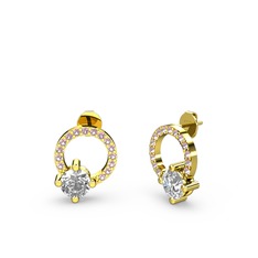 Sima Taşlı Küpe - Swarovski ve pembe kuvars 18 ayar altın küpe #jy6gay