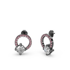 Sima Taşlı Küpe - Swarovski ve kök yakut 925 ayar siyah rodyum kaplama gümüş küpe #k8goq3