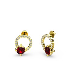 Sima Taşlı Küpe - Garnet ve pırlanta 18 ayar altın küpe (0.45 karat) #l3eaqu