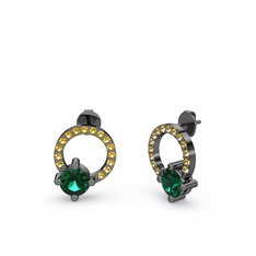 Sima Taşlı Küpe - Yeşil kuvars ve sitrin 925 ayar siyah rodyum kaplama gümüş küpe #li8gum