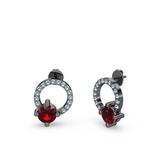 Garnet ve akuamarin 925 ayar siyah rodyum kaplama gümüş küpe