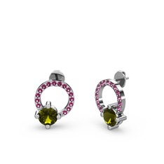 Sima Taşlı Küpe - Peridot ve rodolit garnet 14 ayar beyaz altın küpe #m9gco