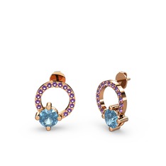 Sima Taşlı Küpe - Akuamarin ve ametist 14 ayar rose altın küpe #mopm64