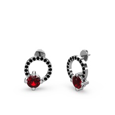 Garnet ve siyah zirkon 18 ayar beyaz altın küpe