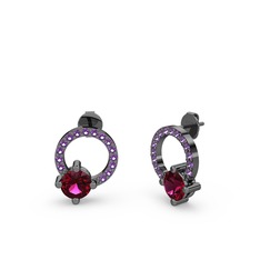 Sima Taşlı Küpe - Rodolit garnet ve ametist 925 ayar siyah rodyum kaplama gümüş küpe #njtj9w
