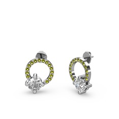 Sima Taşlı Küpe - Beyaz zirkon ve peridot 18 ayar beyaz altın küpe #nvmtql