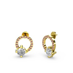 Sima Taşlı Küpe - Swarovski ve kök yakut 18 ayar altın küpe #o1381f