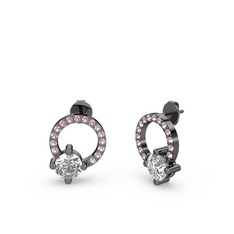 Sima Taşlı Küpe - Swarovski ve pembe kuvars 925 ayar siyah rodyum kaplama gümüş küpe #ounaky
