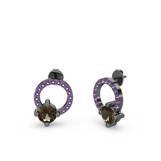 Sima Taşlı Küpe - Dumanlı kuvars ve ametist 925 ayar siyah rodyum kaplama gümüş küpe #oyi9kn