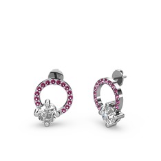 Sima Taşlı Küpe - Swarovski ve rodolit garnet 8 ayar beyaz altın küpe #p89amj